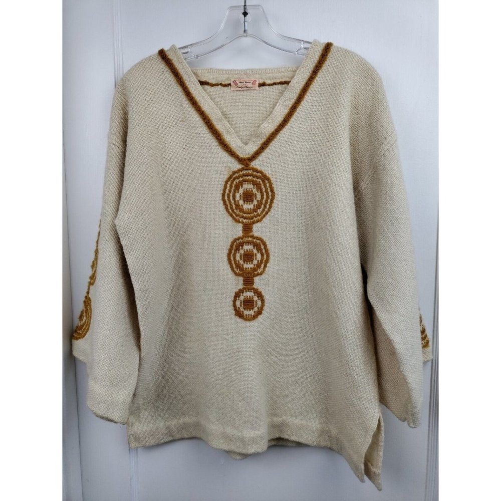 VTG Carolyn Shrauger Handwoven Textile Sweater Top Yarn Embroidered SZ MED